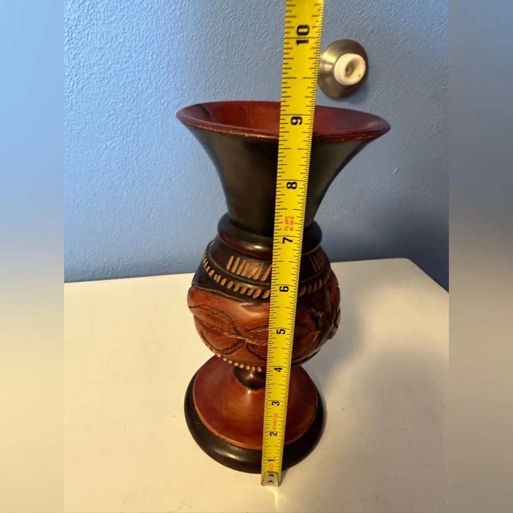 Haiti Signed Wooden Pedestal Flower Vase - Picture 9 of 9